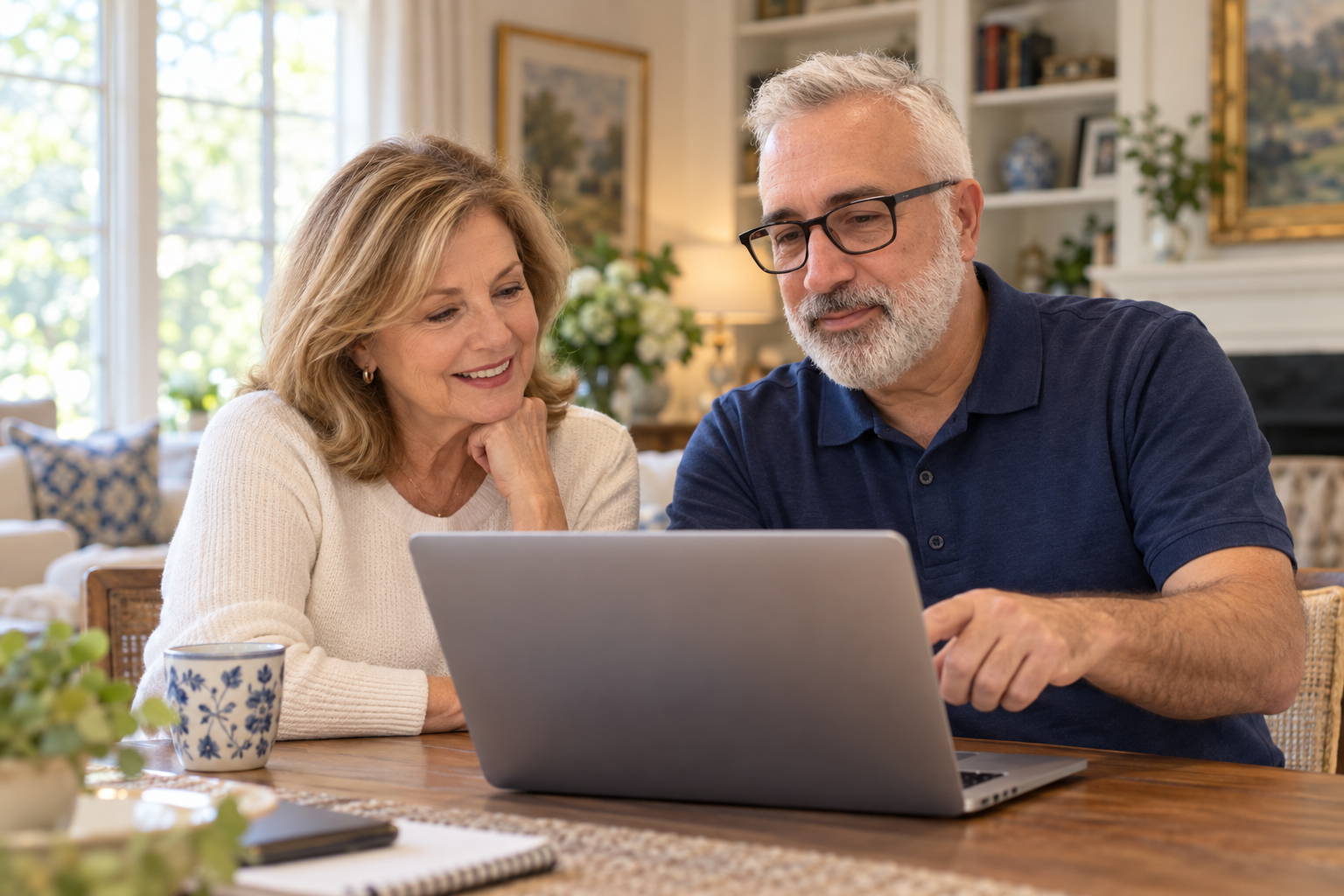 Dominick helping a client with her laptop at home